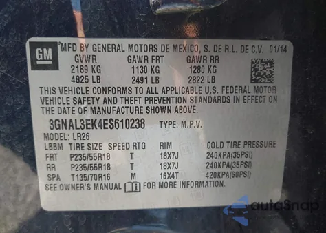 2014 Chevrolet Captiva Sport Lt from USA, damaged, VIN 3GNAL3EK4ES610238